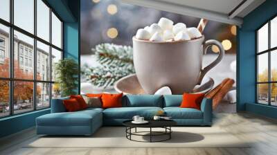 cup of hot chocolate with tiny marshmallows. Wall mural