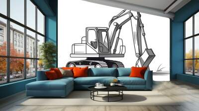 Excavator for a children's coloring book. Wall mural