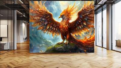 Fantasy enchanted Phoenix bird, magical illustration. Wall mural