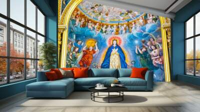 Colorful Consecration Virgin Mary Painting Puebla Cathedral Mexico Wall mural