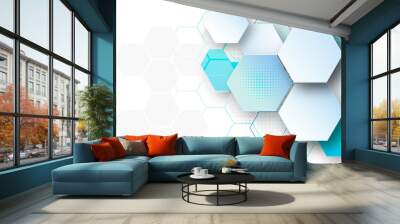 abstract background template science and technology presentation, hexagonal shape with blue and soft color. Vector illustration Wall mural