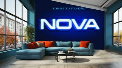 futuristic blue light text style effect. editable font vector file Wall mural