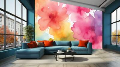 Watercolor background. Multicolor watercolor splash. Abstract multicolored watercolor stain background color pink turquoise yellow. Beautiful wallpaper HD splash watercolor multicolor. Wall mural