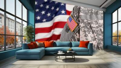 American Soldier veterans Day on usa flag Wall mural