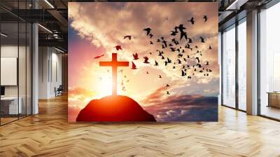 Big wooden Cross on sky background Wall mural