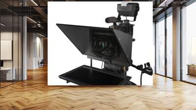 Black video camera isolated on white background Wall mural