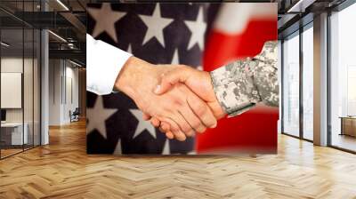 Business Agreement Handshake on flag background Wall mural