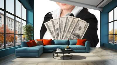 Business Woman Showing Money Wall mural