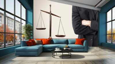 Businessman and justice scales on the table. Justice concept Wall mural