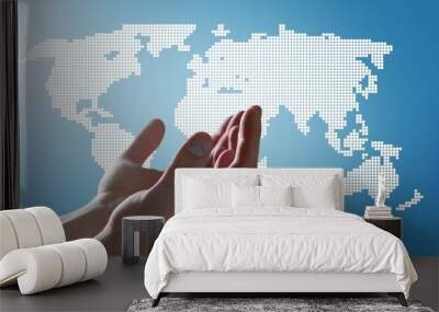 Christian praying hands for global mission at world map background Wall mural