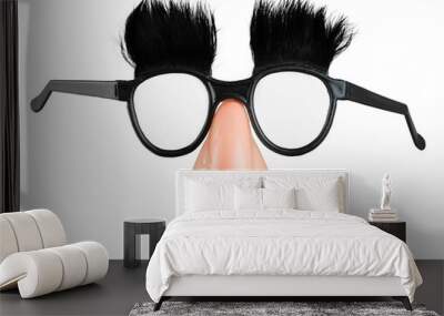 Close-up photo of black funny mask glasses isolated on white background Wall mural