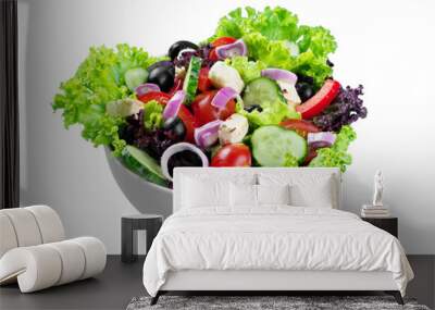 Close-up photo of fresh salad with vegetables in white plate Wall mural