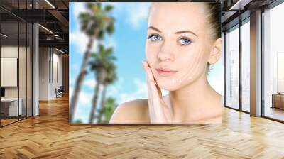 Close up portrait of beautiful young woman face . Isolated on  background. Skin care or spa concept, caucasian Wall mural