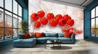 Composition with ripe fresh cherry tomatoes on desk Wall mural