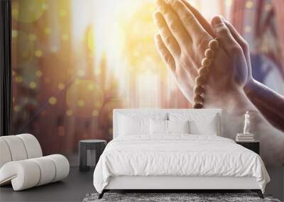 concept for religion, prayer in church interior Wall mural