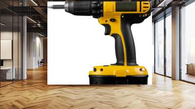 Cordless drill with twist bit isolated on white Wall mural