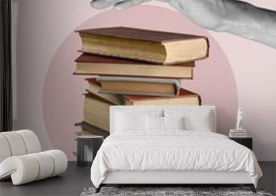 creative collage of human hand hold books Wall mural