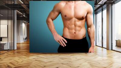 Cropped image of fit muscular body of sportsman Wall mural