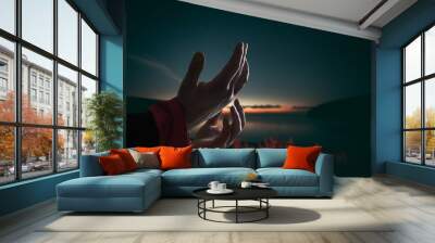 Cross in hand man. Wall mural