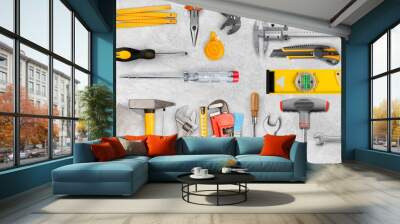 Different tools for work on table Wall mural