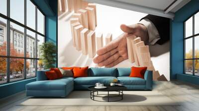 Domino, Stop Gesture, Human Hand. Wall mural