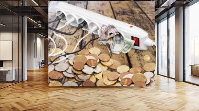 Electrical plug and set of money on desk Wall mural