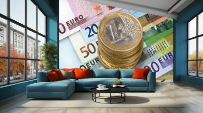 Euro banknote and coins cash money, finance concept. Wall mural