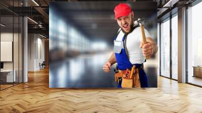 Factory worker wear hard hat ready to work Wall mural