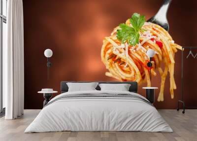 Fork with just spaghetti around Wall mural