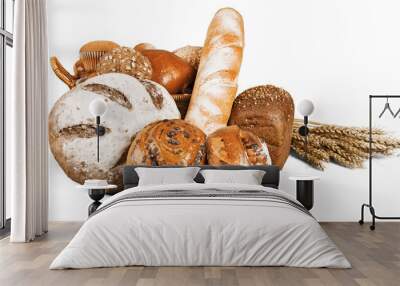 Fresh homemade bread loaves, close-up Wall mural