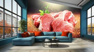 Fresh Raw Meat Background on  background Wall mural