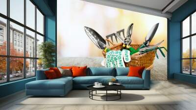 Group of Gardening tools on background Wall mural