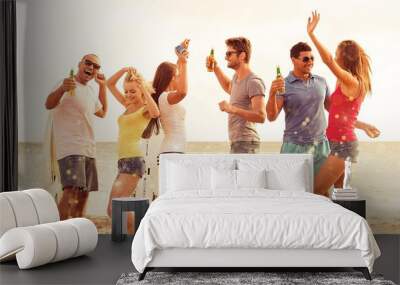 Group of young adults partying at the beach Wall mural