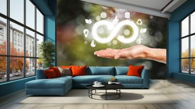 hand hold circular economy eco icon Wall mural