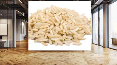 Heap of uncooked rice isolated on a white background Wall mural