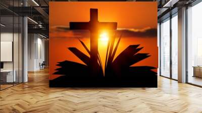 Holy wooden cross and bible book Wall mural