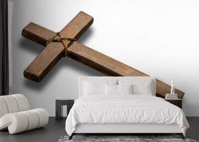 Holy wooden cross on white background Wall mural