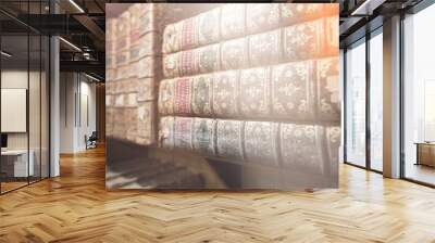 Library shelf with set of reading books Wall mural