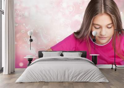 Little student girl studying on background Wall mural