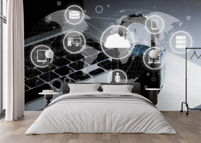 Lock on the laptop  background,Cyber safety concept Wall mural