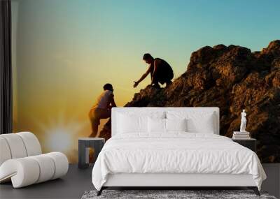 Man Rock Climbing with another, Man Helping concept Wall mural