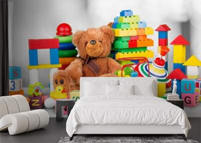 Many colorful toys collection on desk Wall mural