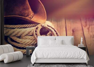 Metal horseshoe and cowboy hat Wall mural