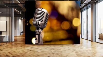 Metal microphone on bar blurred background Wall mural