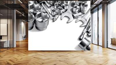 Metallic tools isolated on white background Wall mural