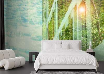 Modern green building with fresh leaves Wall mural