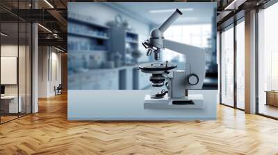 Modern microbiology microscope on table in laboratory. Wall mural