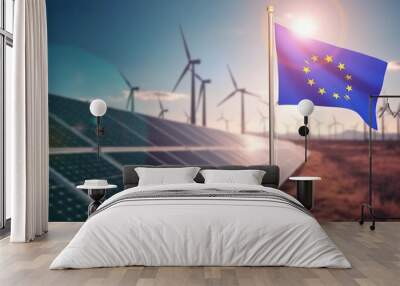 Official flag European Union on windpark turbines Wall mural