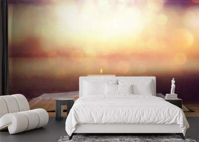 Open Holy bible book on background Wall mural