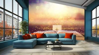 Open Holy bible book on background Wall mural